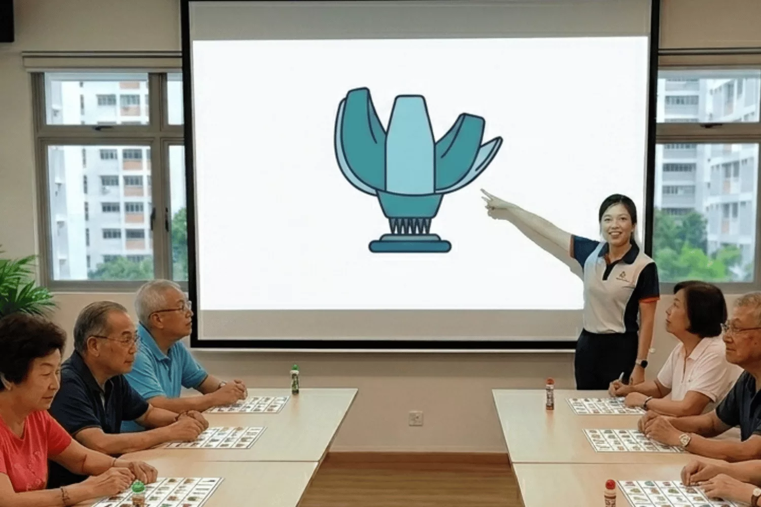 A lively bingo activity in a senior-care centre