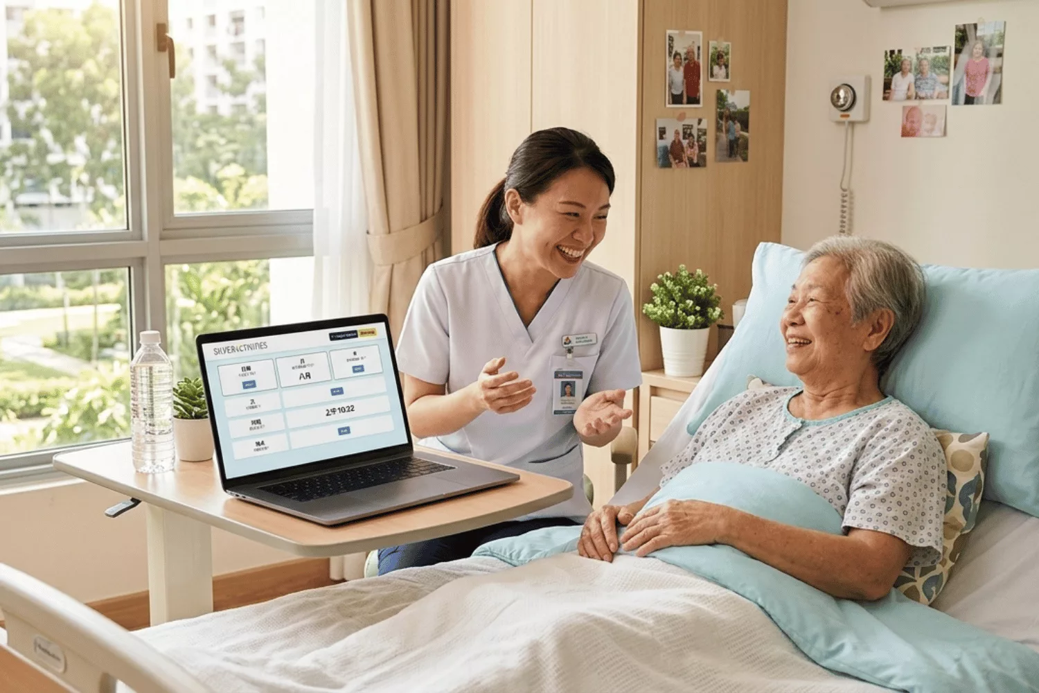 An older adult using a reality orientation board with support